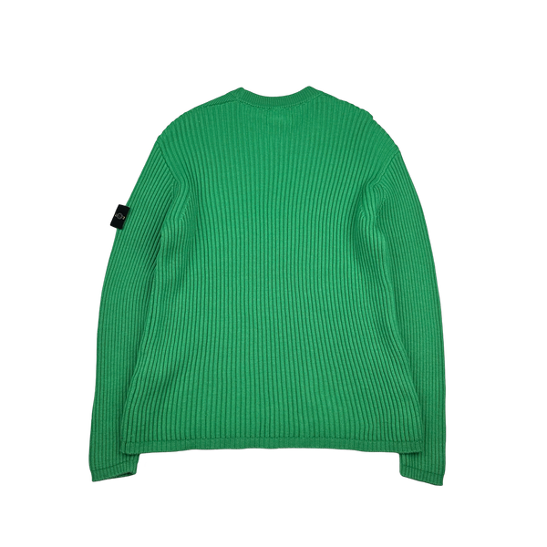 Stone Island 2021 Green Ribbed Wool Crewneck - Large