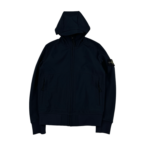 Stone Island Navy Hooded Soft Shell R Jacket - Small