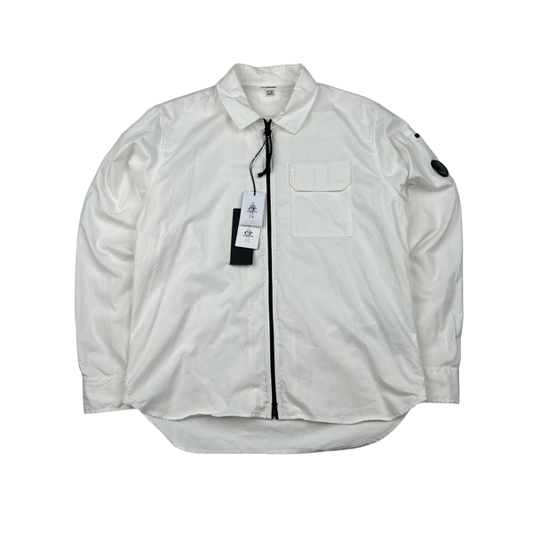 CP Company White Zipped Cotton Lens View Overshirt - Medium