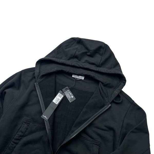 Stone Island 2023 Black Spellout Zipup Cotton Hoodie - Small