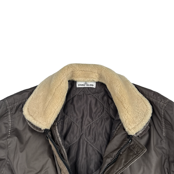 Stone Island 2015 Brown Mussola Gommata Shearling Flight Jacket - XL