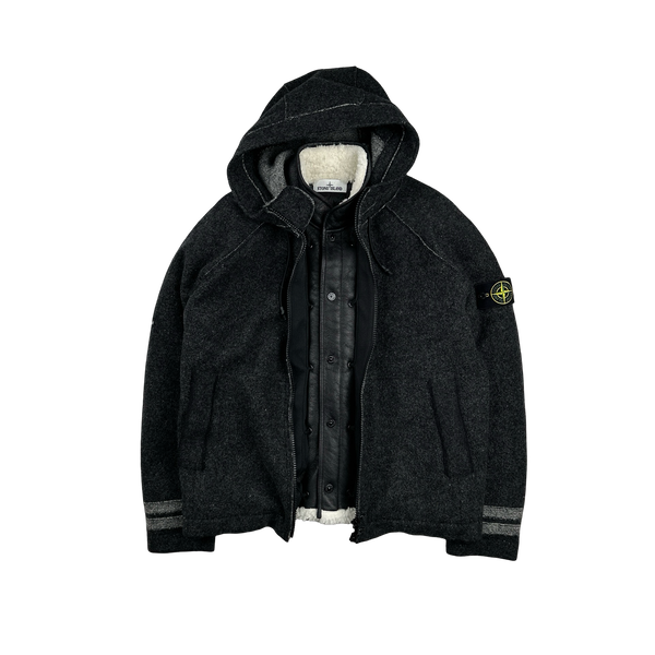 Stone Island Felted Wool Sheepskin Dutch Rope Down Jacket - Medium