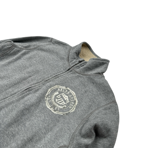 Ralph Lauren Grey Cotton Fleece Pile Zipped Jumper - Medium