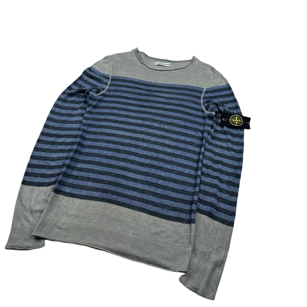 Stone Island Vintage Blue Striped Cotton Knit Jumper - Small