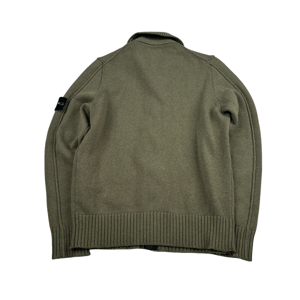 Stone Island 2009 Khaki Wool Buttoned Knit Jumper - Large