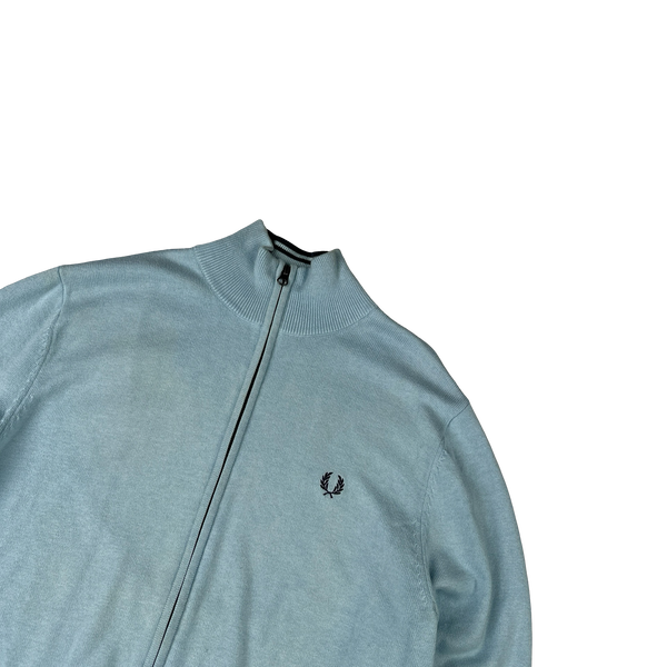 Fred Perry Baby Blue Zipped High Neck Knit - Large