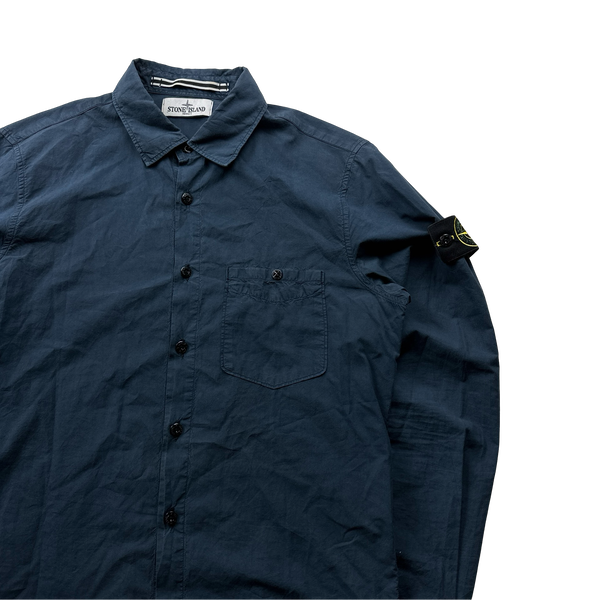 Stone Island Navy Cotton Buttoned Overshirt - Medium