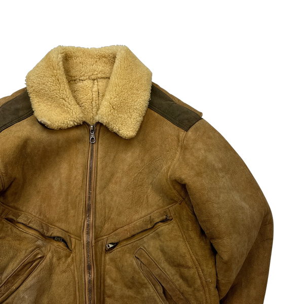 CP Company Early 80s Shearling Suede Leather Aviator Jacket - Large