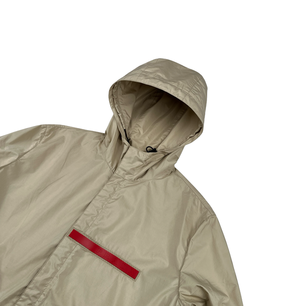 Prada Tan Nylon Spellout Red Tab Multipocketed Jacket - Medium