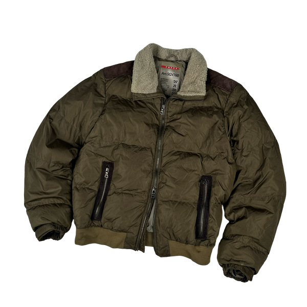 Prada Red Tab Shearling Puffer Jacket - XL