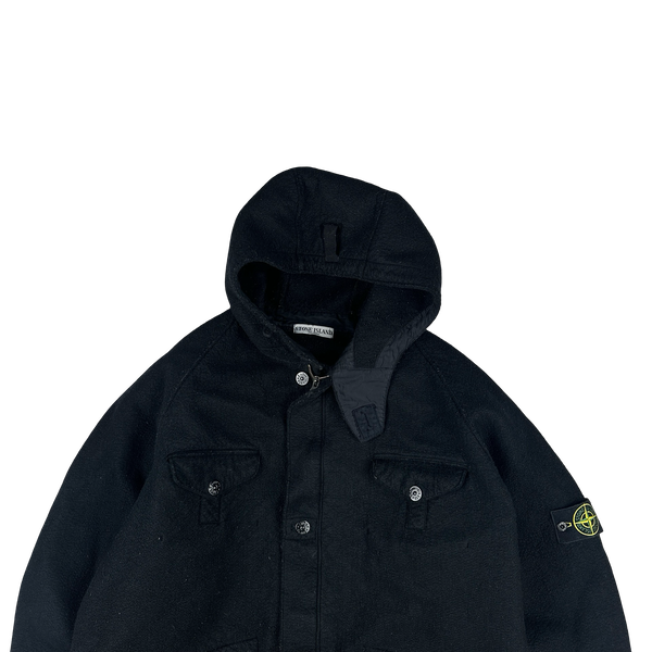 Stone Island 2005 Black Multi Pocket Felt Hooded Jacket - 3XL
