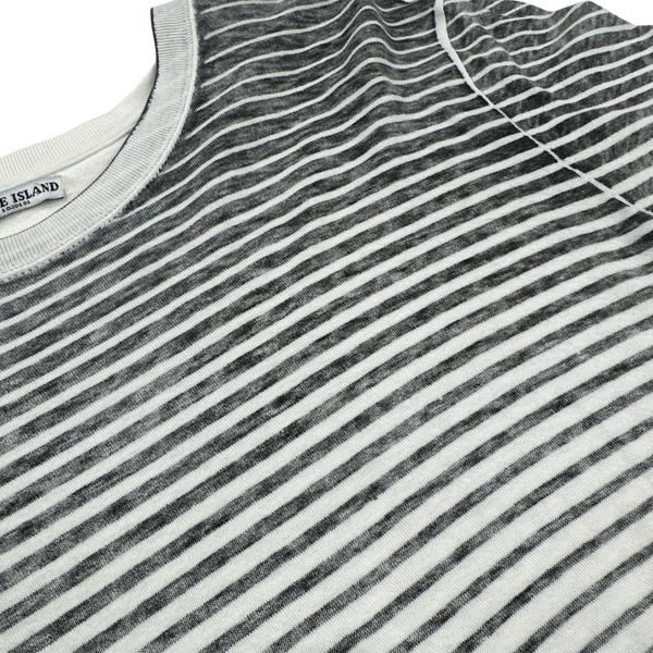 Stone Island 2009 Grey Striped Gradient Spellout T Shirt - Large