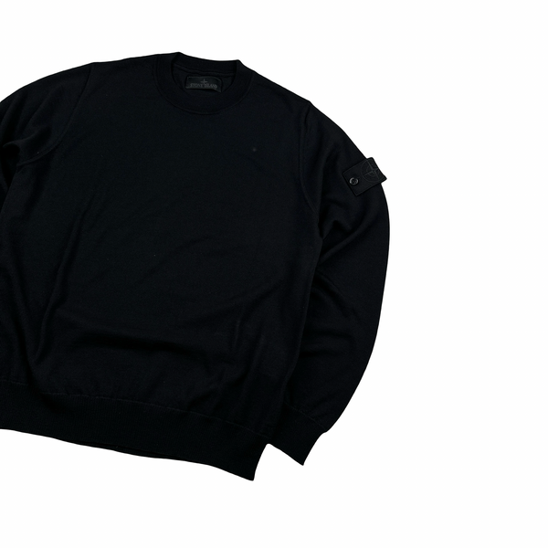 Stone Island 2024 Black Ghost Wool Light Knit Crewneck Jumper - Small