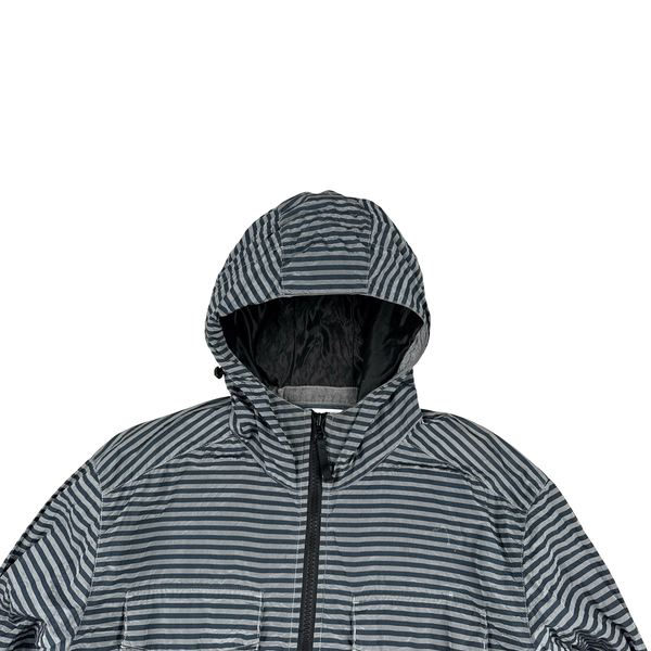 Stone Island 2017 Marina Blue Stripped Nylon Metal Jacket - 3XL