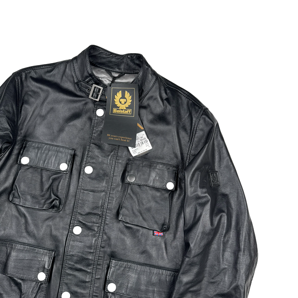 Belstaff Black Multi Pocket Leather Zipped Lightweight Jacket - XL