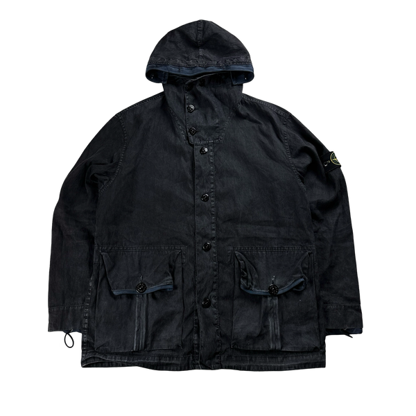Stone Island 2002 Navy Lino Flax Blend Zipped Jacket