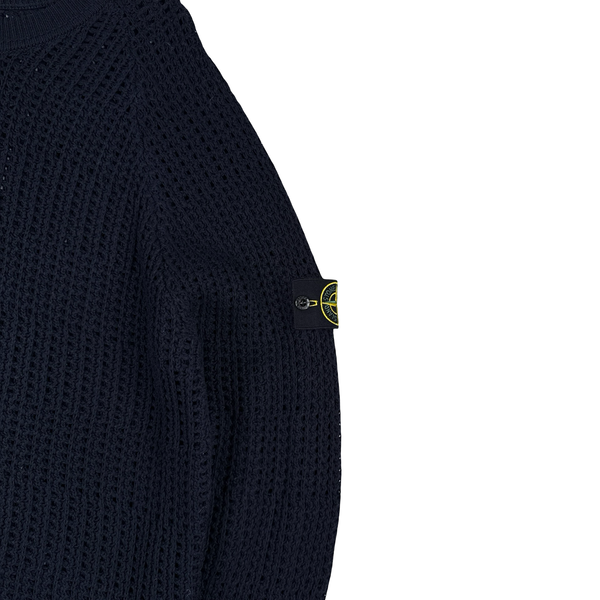 Stone Island 2022 Navy Thick Woven Knit Crewneck Jumper - XL