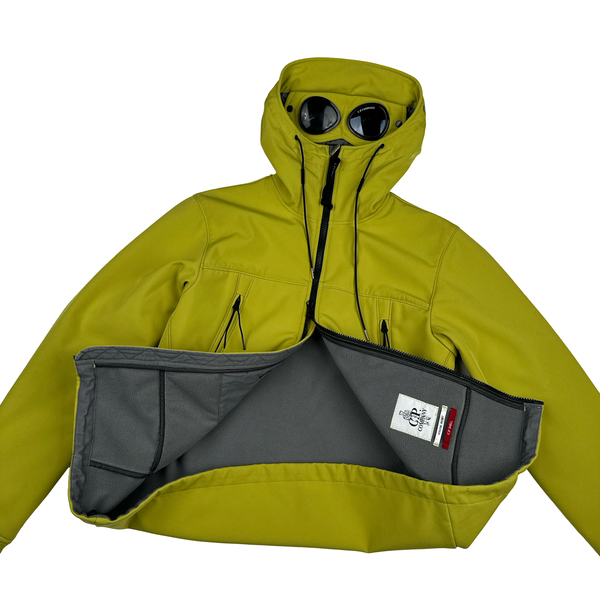 CP Company Yellow Soft Shell Goggle Hooded Zipped Jacket - Small