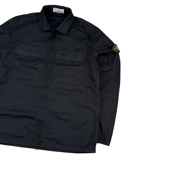 Stone Island 2023 Black Supima Cotton Twill Zipped Overshirt - Large