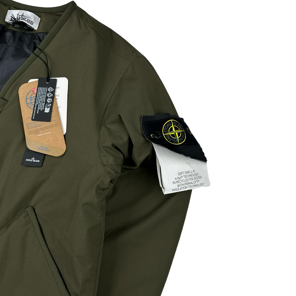 Stone Island 2023 Khaki Soft Shell R eDye Technology Primaloft Lined V Collar Jacket - Small