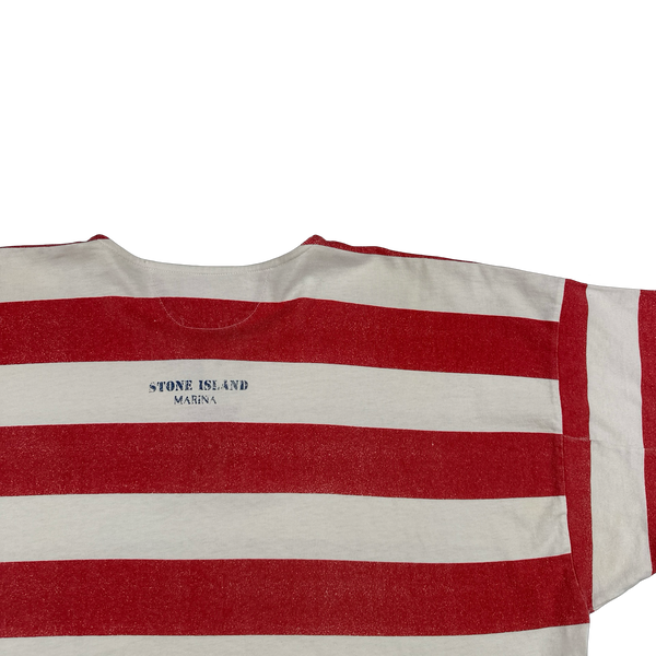 Stone Island Vintage 80's Cotton Red Striped Marina Reflective T Shirt - Large