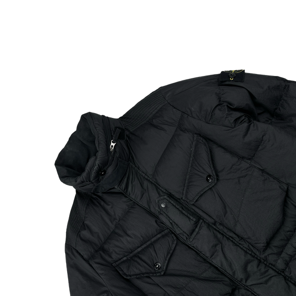 Stone Island 2009 Black Opaque Nylon Tela Down Mesh Badge Puffer - Large
