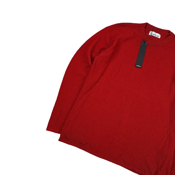 Stone Island 2019 Red Waffle Knit Crewneck Jumper - Large