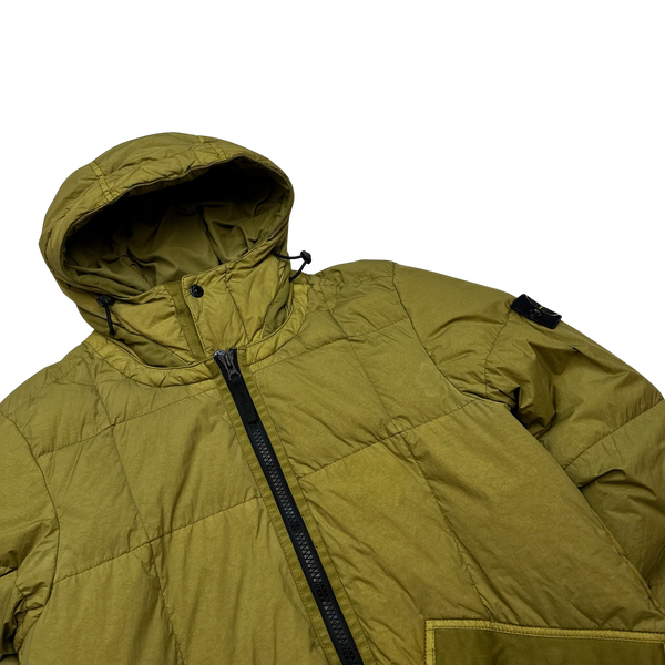 Stone Island Chartreuse Down Garment Dyed Crinkle Puffer Jacket - Small