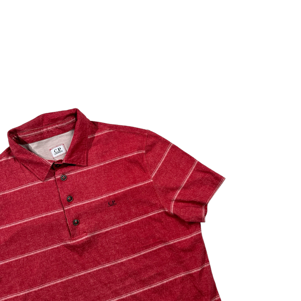 CP Company Red Stripped Cotton Polo T Shirt - Large