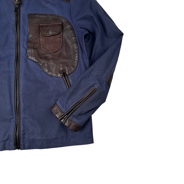 CP Company Blue/Brown Leather Hand Wax Finishing Goggle Jacket - Medium