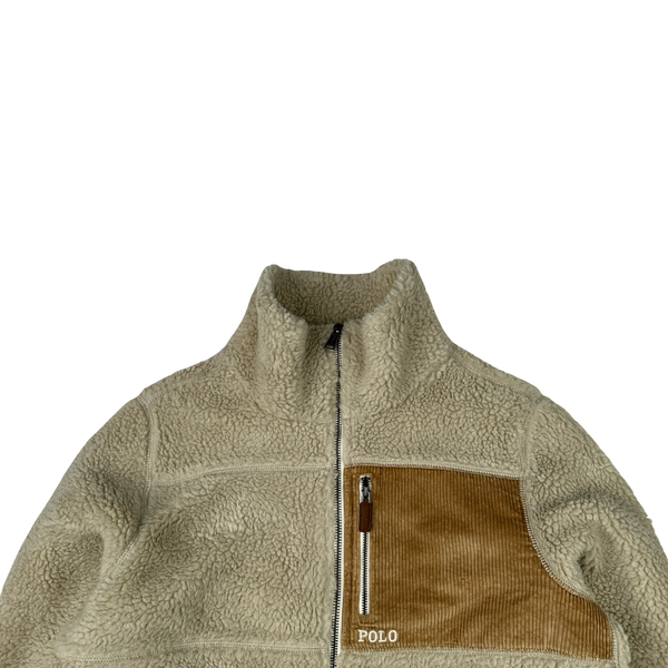 Ralph Lauren Beige Teddy Fleece Zipped Jumper - Medium