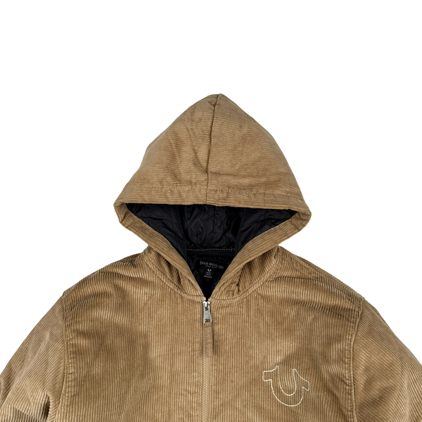 True Religion Zipped Corduroy Quilted Hooded Bomber Jacket - Medium