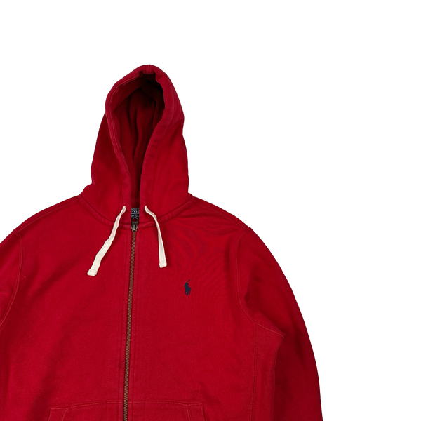 Ralph Lauren Red Thick Cotton Zipped Hoodie - Medium