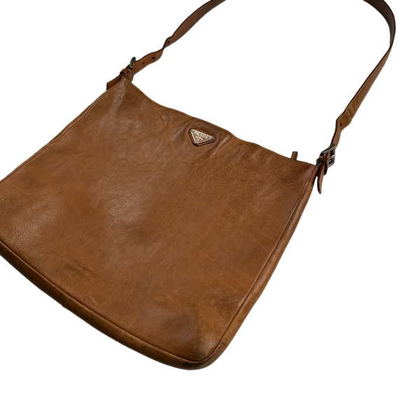 Prada Cow Hide Leather Emblem Spellout Satchel Bag