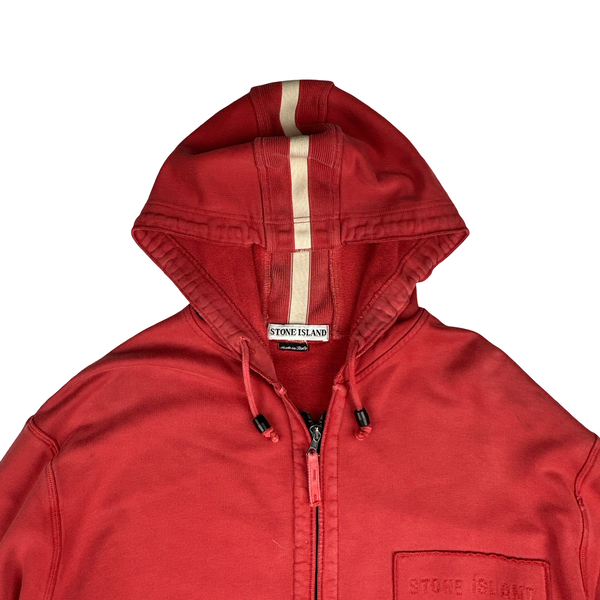 Stone Island 1995 Vintage Red Cotton Hooded Jumper - Large