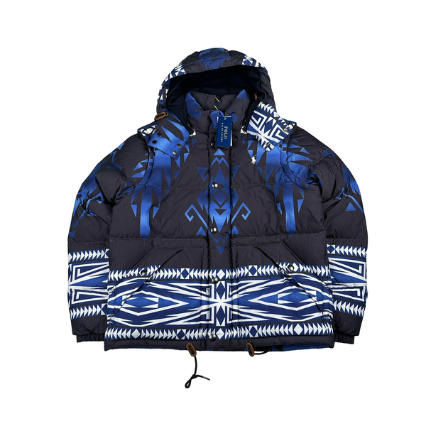 Ralph Lauren Blue Pattern Down Filled Puffer Jacket - Medium