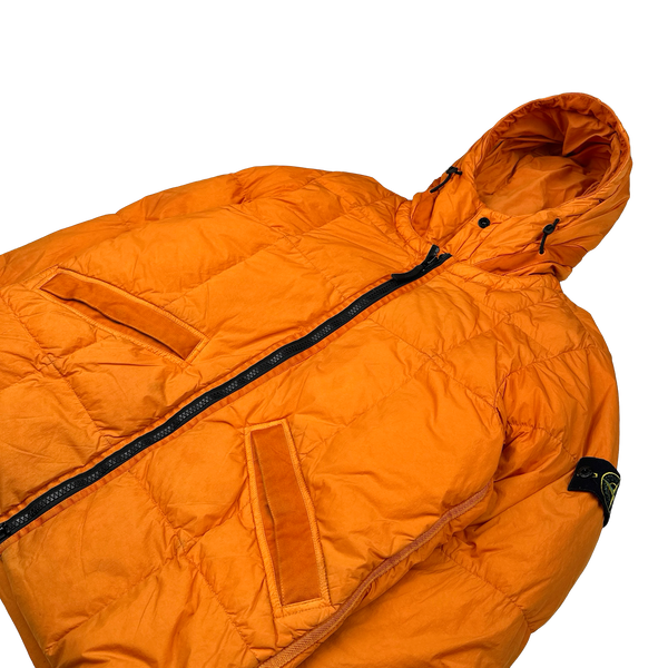 Stone Island 2019 Orange Down Garment Dyed Crinkle Reps Puffer Jacket - Medium