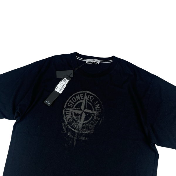 Stone Island Black Stone Reflective Fading Compass Logo T Shirt - Large