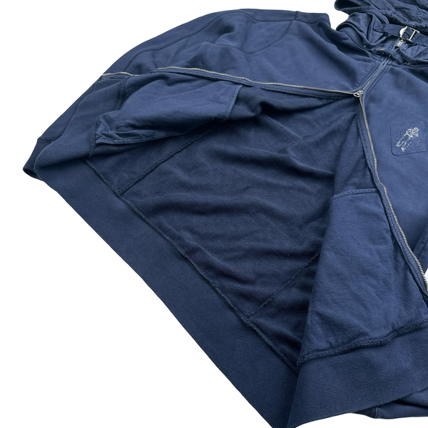 CP Company Navy Spellout Buckle Removable Hood Zip Up Hoodie - 3XL