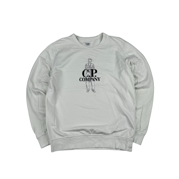 CP Company White Spellout Graphic Crewneck Jumper - Large