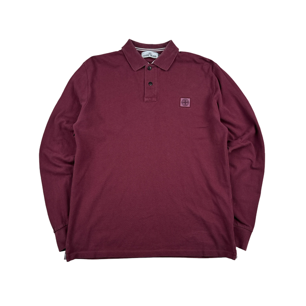 Stone Island 2017 Burgundy Longsleeve Polo Shirt - Large