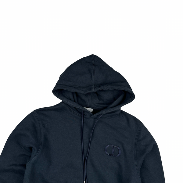 Dior Navy Thick Cotton Logo Hoodie - Small