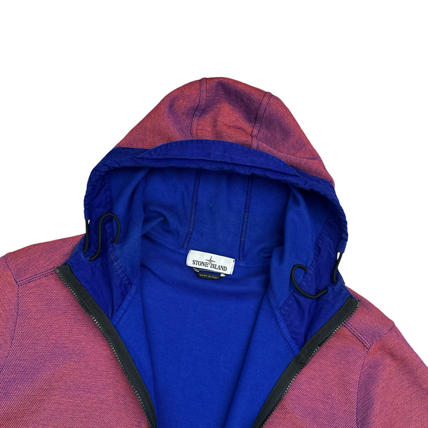 Stone Island 2016 Red Iridescent Ribbed Zip Up Hooded Jumper - XXL