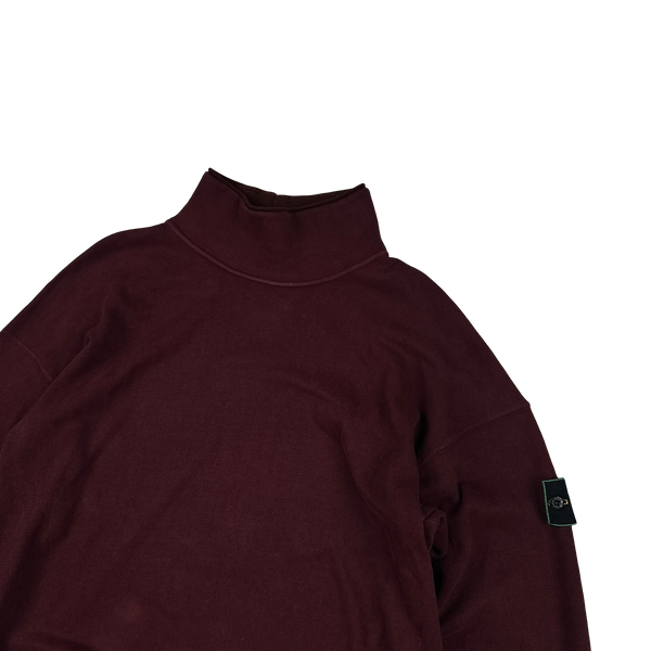 Stone Island 1995 Burgundy Green Edge Mock Neck Pullover Jumper - Large