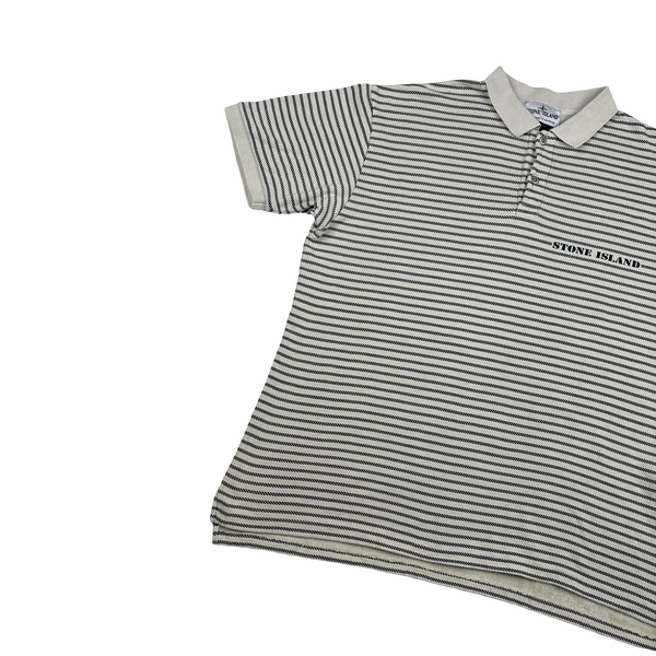Stone Island 40th Anniversary Stripped Cotton Spellout Vintage Style Polo Shirt - XXL