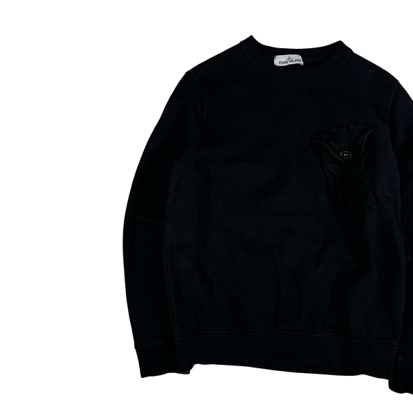 Stone Island 2021 Black Chest Pocket Jumper - Small