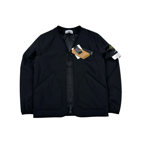 Stone Island 2023 Black Soft Shell R eDye Technology Primaloft Lined V Collar Jacket - Small
