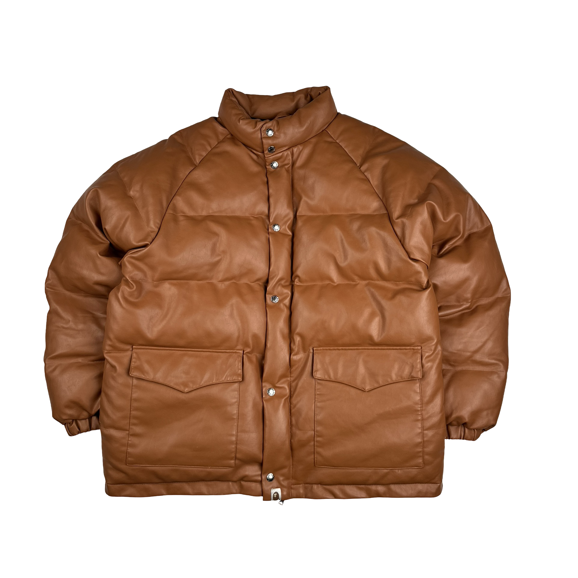 【A・BATHING APE】leather down jacket 90s BAPE Brown Heavyweight Leather Down Filled Bomber Jacket - 3XL