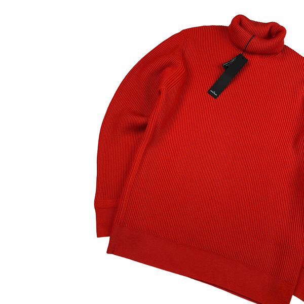 Stone Island 2023 Red Turtle Neck Ribbed Wool Jumper - XL