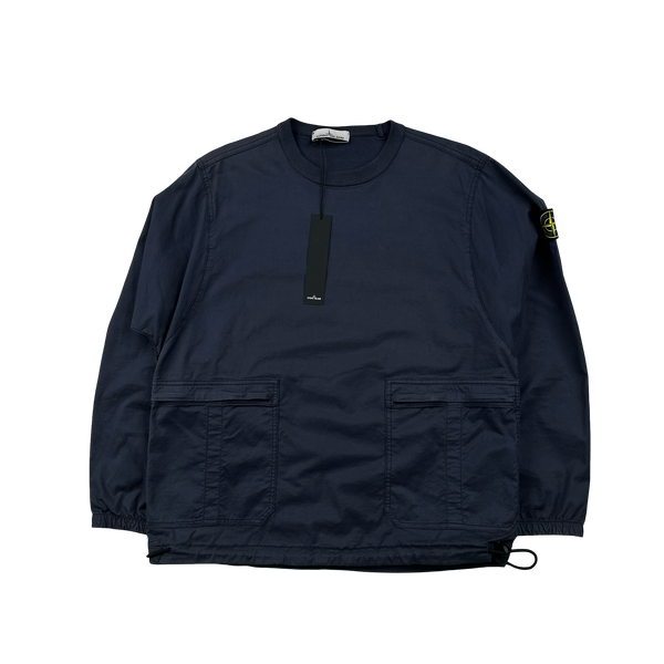 Stone Island 2021 Navy Brushed Cotton Cargo Pullover Overshirt - Small